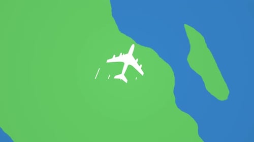 Flat Design Airplane Flying Across Map Travel Animation