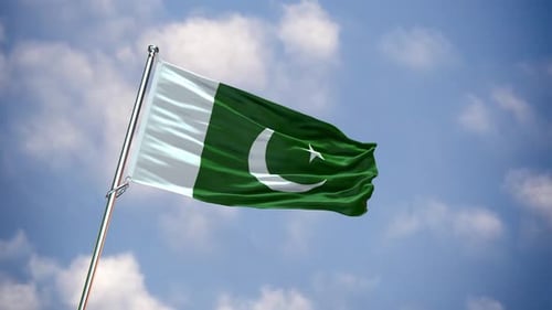 Realistic Waving Pakistan Flag Loop Against Cloudy Sky