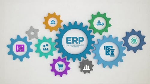 Animação em espiral em roda dentada do Erp Enterprise Resource Planning com ícones