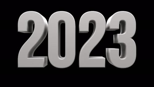 Animation 3D du numéro de texte 2023 couleur or sur fond noir isolé. Effet de flou de mouvement. Vidéo 4k