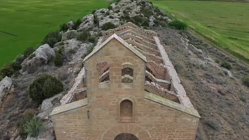 Aerial video of Ermita de San Miguel en las Saladas de Alcañiz, Spain