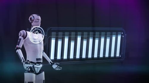 An AI Robot Monitors Dollar Quotes On A Virtual Panel