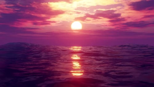 Waving Ocean in Sunset 3d Render Seamless Loop