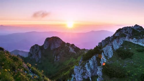 Sunset in Rocky Alps Mountain in Peaceful Summer Nature