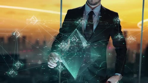 Social Selling Businessman Working with Virtual Reality at Office