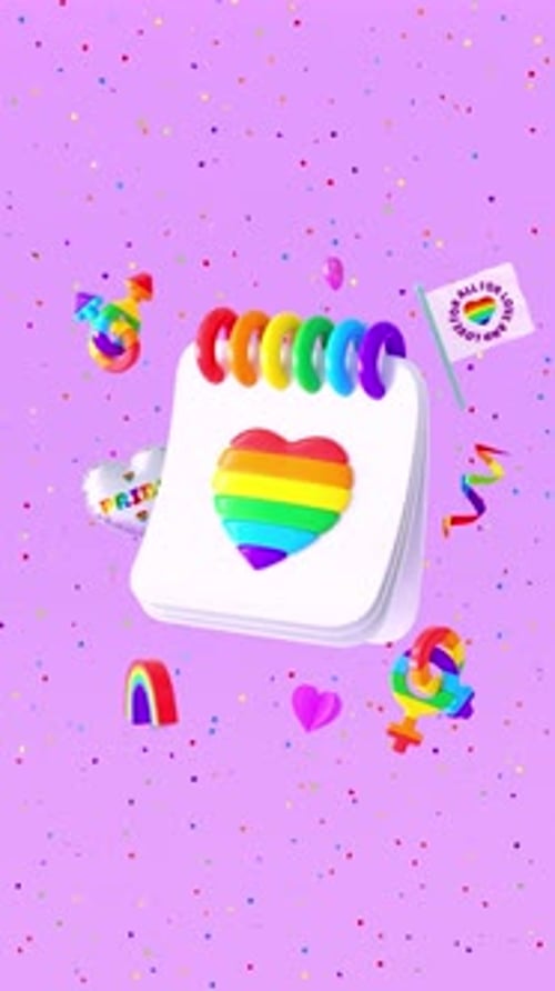 Animated LGBTQIA+ Pride Rainbow Symbols with Confetti Loop