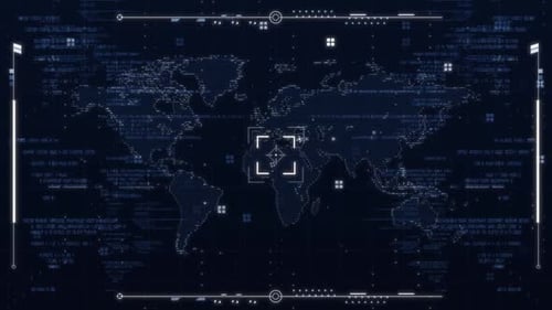 Earth Map In A Digital Frame Over A Futuristic Hi Tech V01