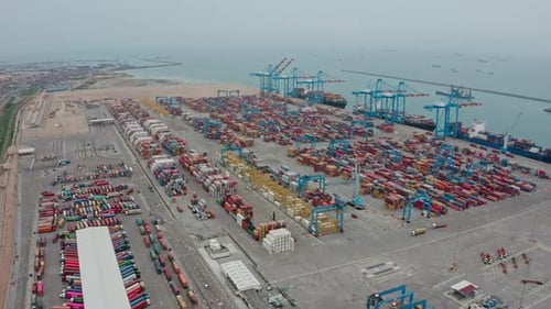 Aerial View of a Busy Shipping Port