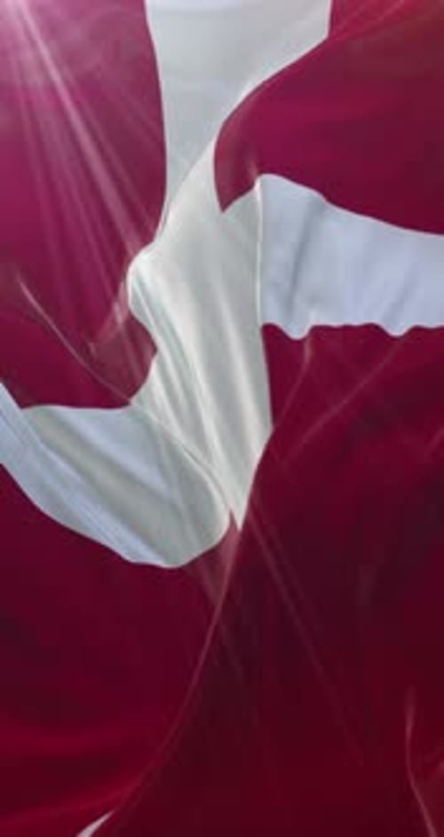 Realistic Denmark National Flag Waving with Sun Rays