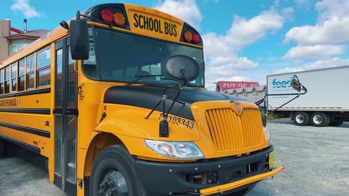 Yellow School Buses Lined Up in the Parking