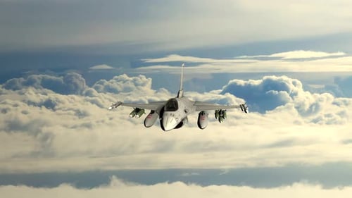 Fighter Jet Flying Through Clouds 3D Animation