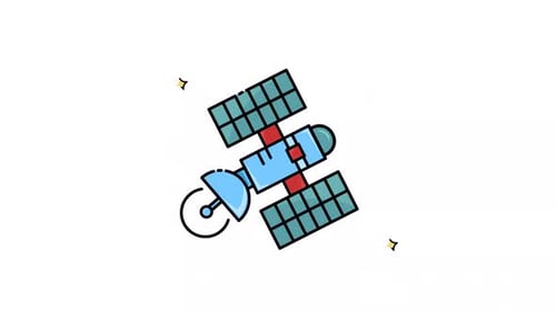 Animated Space Satellite Icon in Flat Design Style