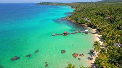 Aerial Of Tropical Paradise Beach With Palm Trees And Turquoise Sea Thailand