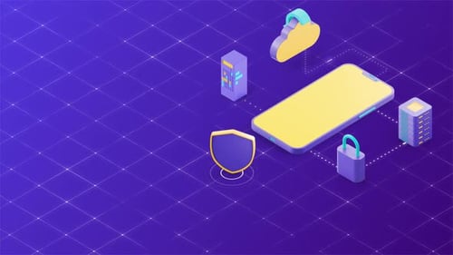 Illustration isométrique de la sécurité des smartphones et de la protection des données dans le cloud