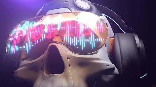 Futuristic Skull with Neon Music Visualizer VR Glasses