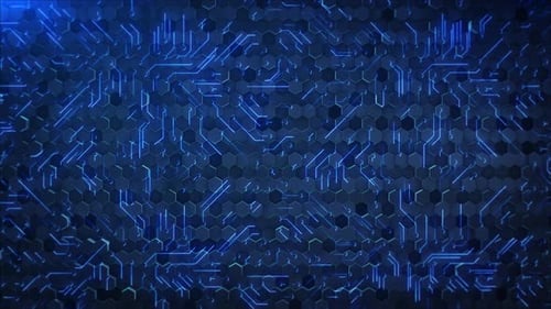 Circuit Board with Moving Electrons Data Flow Loop Background Animation Digital Circuit Board