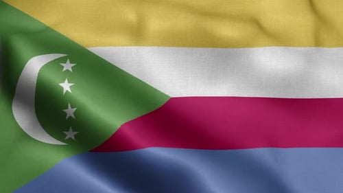 Comoros National Flag Waving with Realistic Fabric Effect