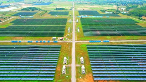 Aerial View of a Sprawling Solar Farm