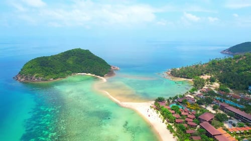 Tropical island and sandbar with stunning white sandy beaches