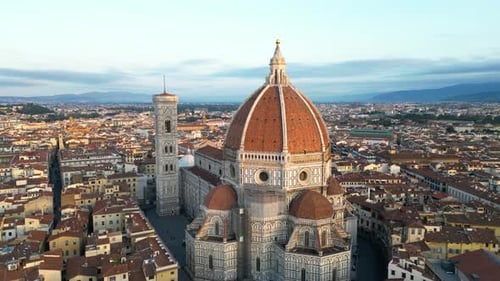 Aerial Close View of the Florence Cathedral or Duomo Di Firenze at Sunset Italy