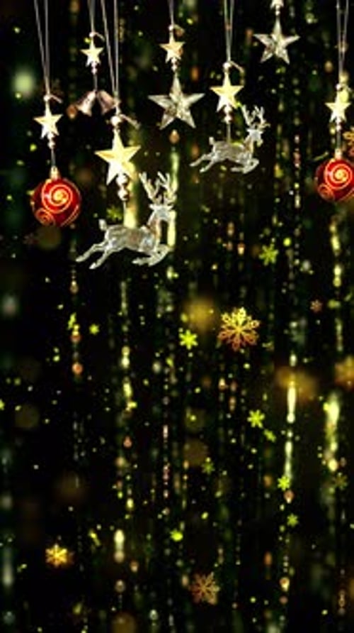 Festive Golden Christmas Ornaments with Falling Particle Background