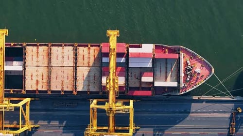 Aerial view container ship carrying container in import export business logistic