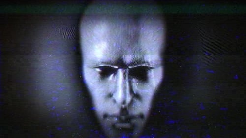 Abstract Glitch Digital Face Scan Line Animation