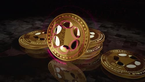 Polkadot DOT cryptocurrency golden coin loop on digital screen