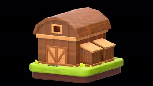 barn 3D Animation, Alpha Channel, Transparent Background