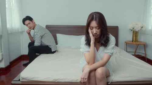 Young married couple asian husband and wife are arguing
