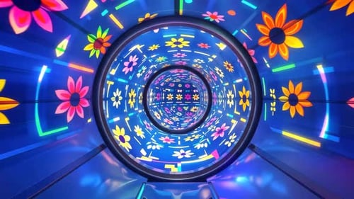 Futuristischer glühender Neonblumentunnel VJ Loop Hintergrund