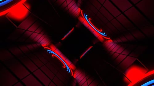 Red And Blue Neon Rings Rotation Tunnel Background Vj Loop In 4K
