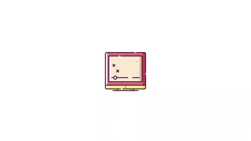 Flat Design Monitor Icon with Animated Media Player
