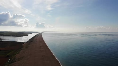 Aerial shot over a beautiful typical European coastline with no people in summer