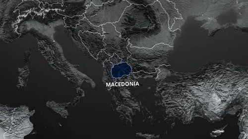 Animated Map Highlights Macedonia Country with Name Label