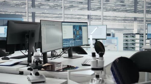 Empty Semiconductor Engineering Office with Computers