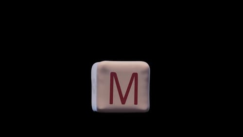 simulation of a rubber letter "M" followed by an explosion. has an alpha channel