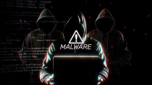 Malware: palabras sobre la pantalla de hackeo en la tecnología