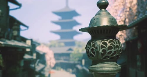 Traditional Japanese Street Pagoda and Lantern Scene