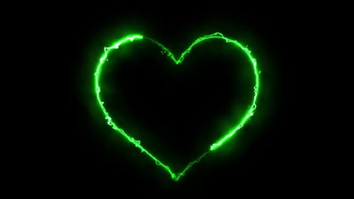 Neon Heart Isolated On Black Background Looped Green V7
