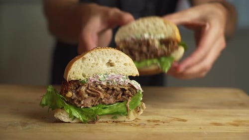 Delicious Burger with Shredded Meat and Lettuce
