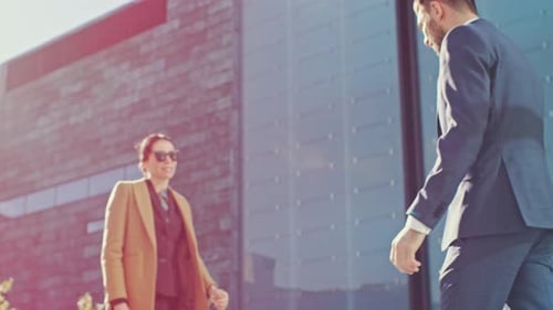 Business People Handshake Outdoors on Sunny Day
