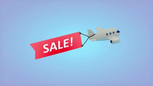 Cartoon Airplane Pulling Sale Banner Animation