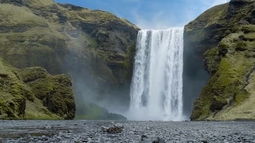 Stunning shot of vibrant Skogafoss waterfall in Iceland