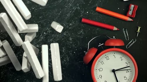 Chalk Falls on the Blackboard Filmed on a Highspeed Camera at 1000 Fps