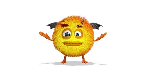 Animated Yellow Furry Monster Shrugs with Bat Wings