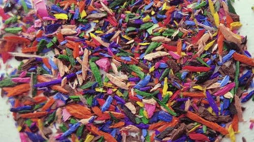 Vibrant Multicolored Pencil Shavings in a Close Up
