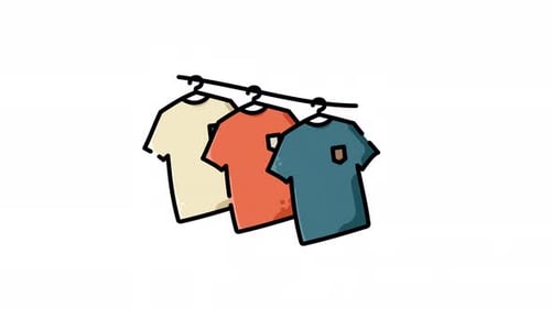 Animated Sketch Icon of Three Colorful T-Shirts