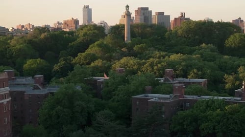 Aerial view of Fort Greene Park at sunrise. Shot in Brooklyn.
