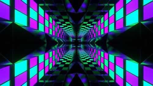 Purple And Turquoise Neon Checkerboard On Spikes Background Vj Loop In 4K